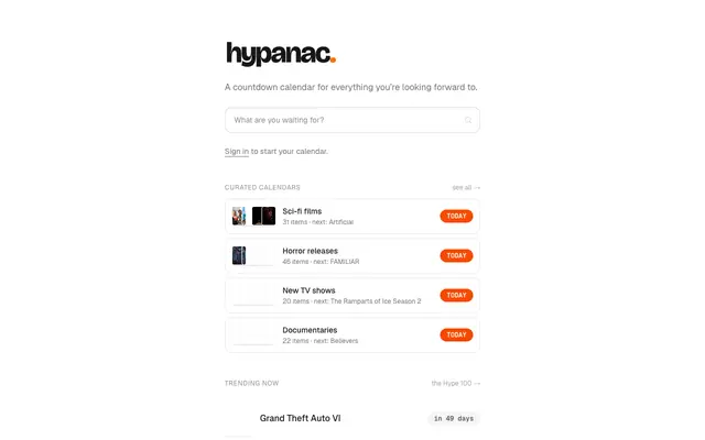 Screenshot of hypanac