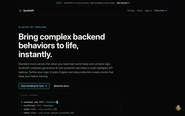 Screenshot of SynthAPI | Realistic mock APIs for builders