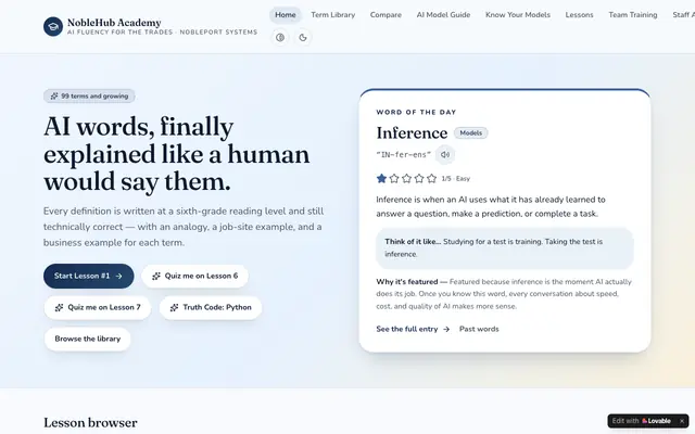 Screenshot of AI Vocabulary Academy — AI Words in Plain English