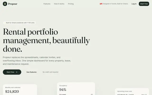 Screenshot of Propeur — Rental portfolio management, beautifully done.