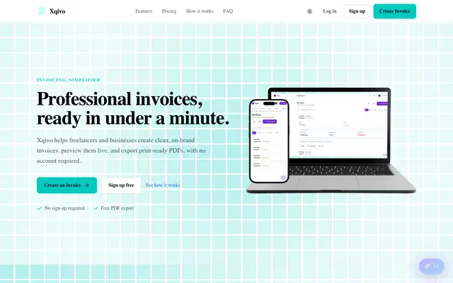 Screenshot of Xqivo — Free Invoice Generator for Freelancers & Small Businesses
