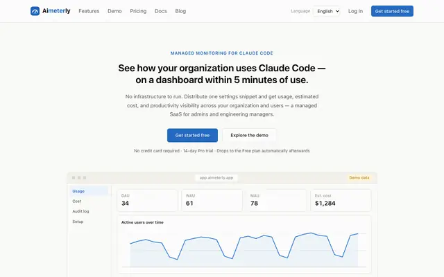 Screenshot of Claude Code usage analytics & cost tracking | Aimeterly