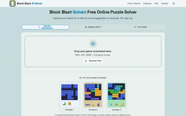 Screenshot of Block Blast AI Solver - Play and Solve Block Blast Free Online