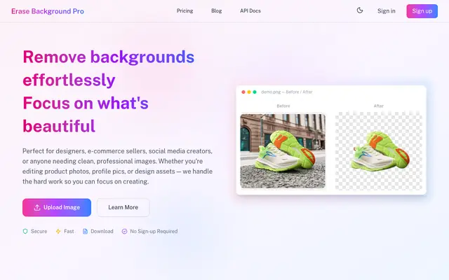 Screenshot of Free AI Background Remover Online | Erase Background Pro - Erase Background Pro