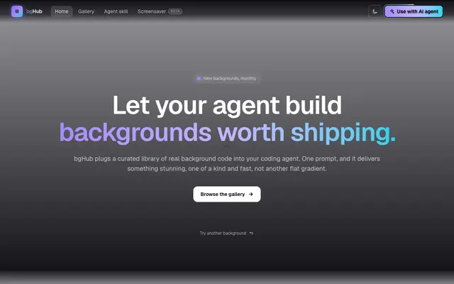 Screenshot of bgHub: The background library your AI agent can ship