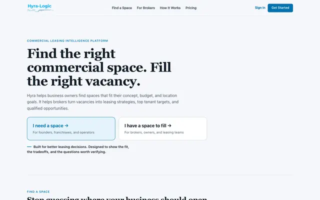 Screenshot of Hyra Logic — Commercial Leasing Intelligence Platform