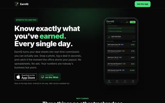 Screenshot of EarnIQ — Know exactly what you've earned, every day
