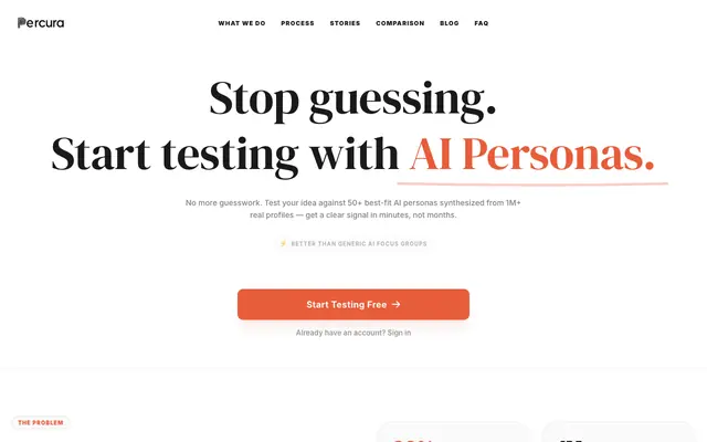 Screenshot of Stop Guessing. Start Testing with AI Personas.