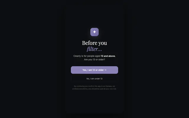 Screenshot of Clearly — filter your thoughts