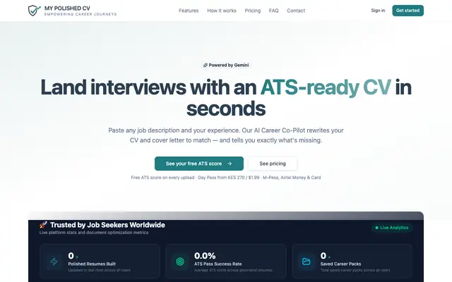 Screenshot of My Polished CV — AI Career Co-Pilot for ATS-ready CVs