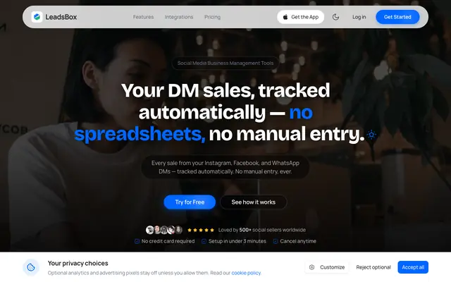 Screenshot of LeadsBox | Social Media DM CRM — Instagram, WhatsApp & Facebook Sales Tracker