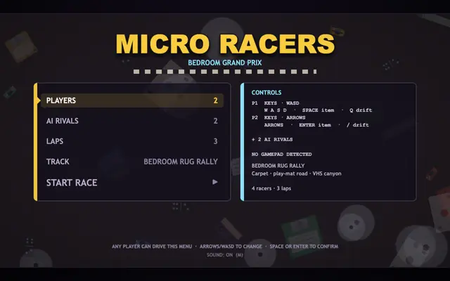 Screenshot of MICRO RACERS — Bedroom Grand Prix