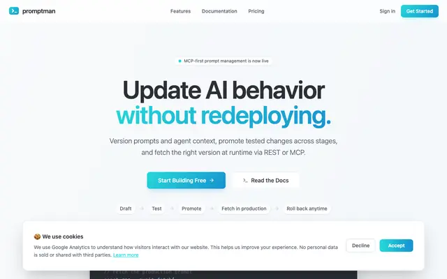 Screenshot of promptman - AI Prompt Management Platform