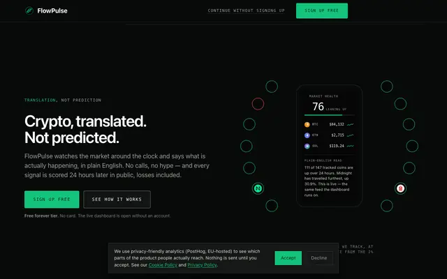 Screenshot of FlowPulse — Real-Time Crypto Market Intelligence