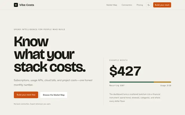 Screenshot of Vibe Costs