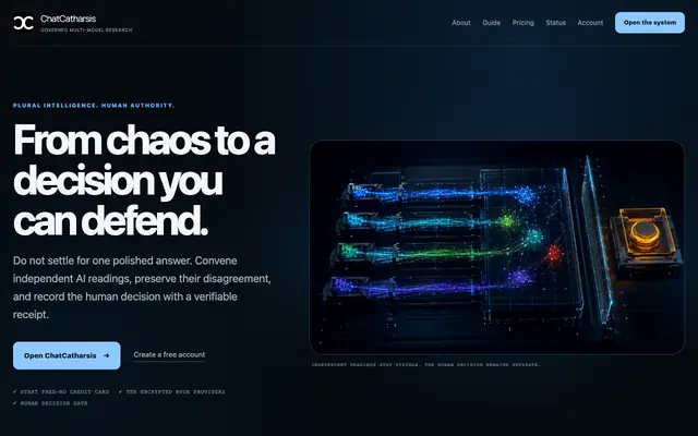 Screenshot of ChatCatharsis — Governed Multi-Model Research