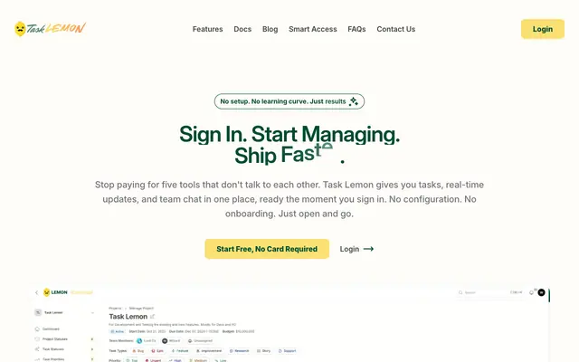 Screenshot of Task Lemon - Ship Projects Faster. No Setup Required.