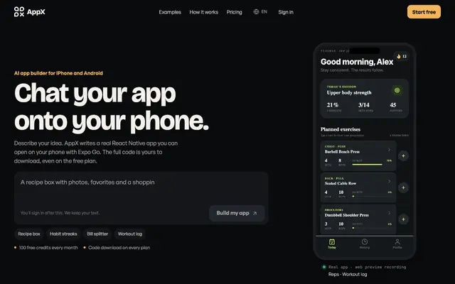 Screenshot of AppX - AI Mobile App Builder