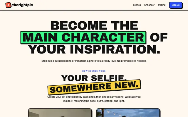 Screenshot of Become the main character of your inspiration · TheRightPic