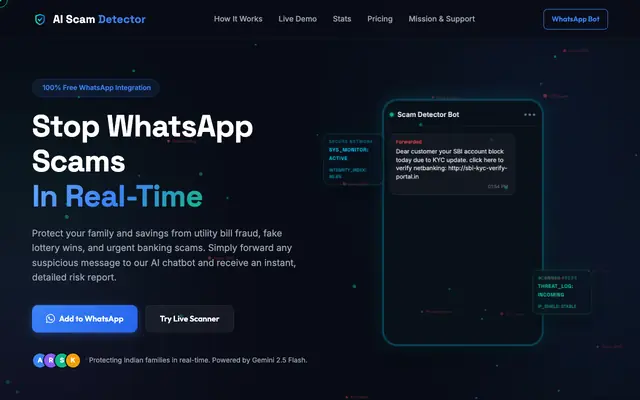 Screenshot of AI Scam Detector - Real-Time WhatsApp Protection