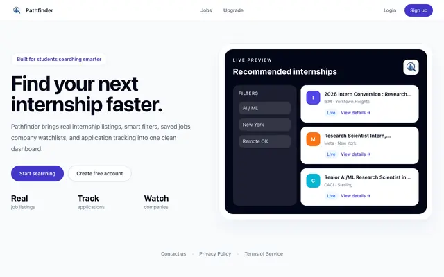 Screenshot of Pathfinder | Find Your Next Internship