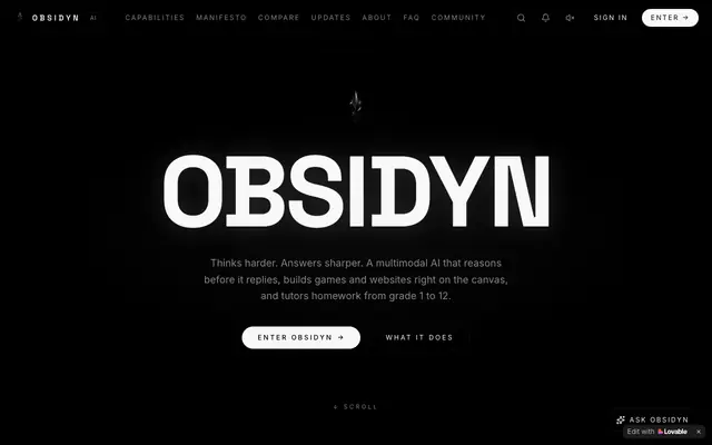 Screenshot of OBSIDYN AI — Multimodal Reasoning & Canvas Builder