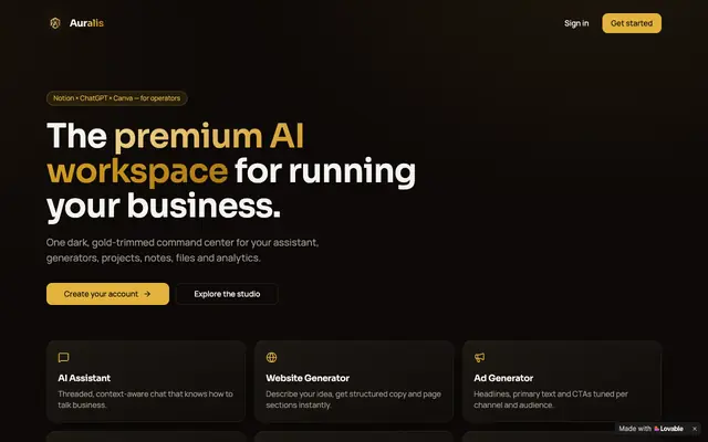 Screenshot of Auralis — Premium AI Business Dashboard