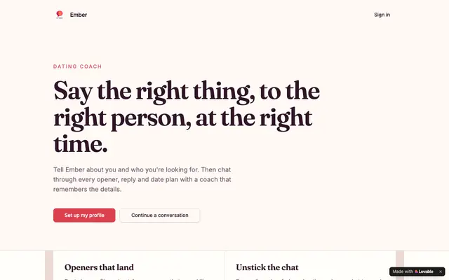 Screenshot of Ember — AI dating coach for men