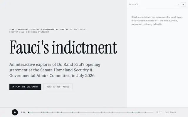 Screenshot of Fauci's indictment — Rand Paul's statement, claim by claim
