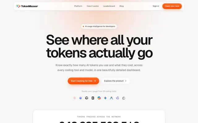 Screenshot of TokenMaxxer — the global AI usage leaderboard