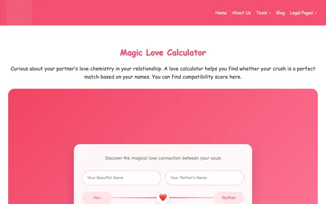 Screenshot of Magic Love Calculator | Compatibility Love Tester