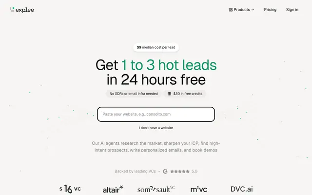 Screenshot of AutoGTM by Explee — 24/7 AI-agent, that finds clients while you sleep
