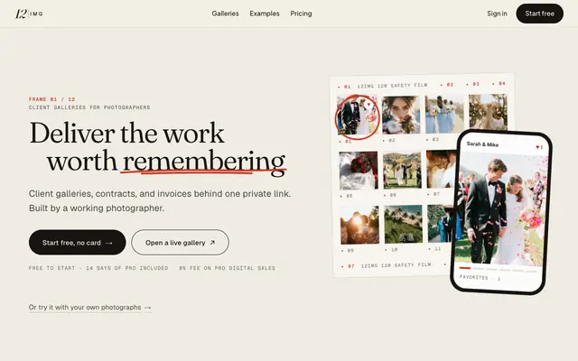 Screenshot of 12img — The Operating System for Wedding Photographers