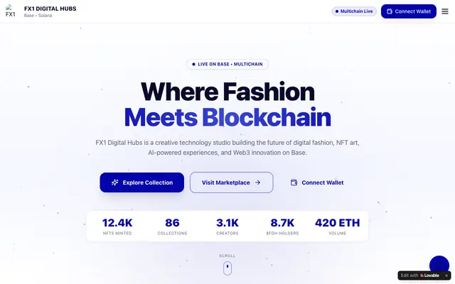 Screenshot of FX1 Digital Hubs – Multichain Web3 NFT Marketplace & Social Network