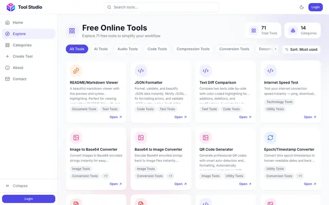 Screenshot of Explore Tools — Tool Studio