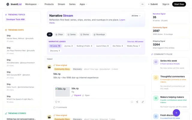 Screenshot of A Home for Indie Makers | InventList