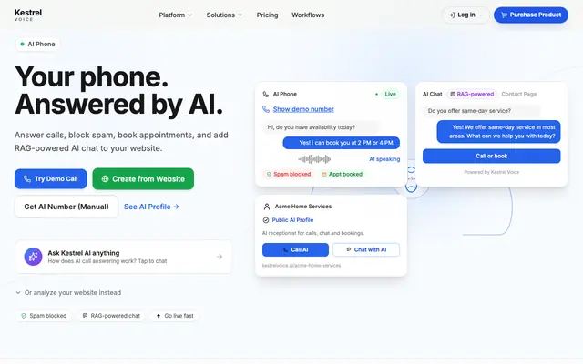 Screenshot of KestrelVoice - AI Voice Agent Platform for Service Businesses
