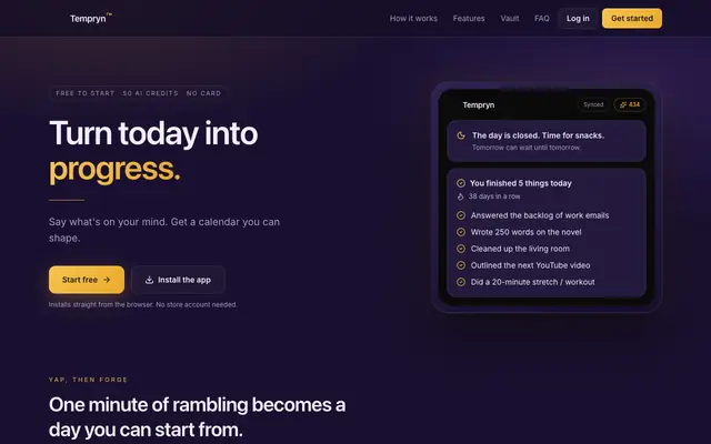 Screenshot of Dayforge Vault — Your AI second brain with a calendar that gets you