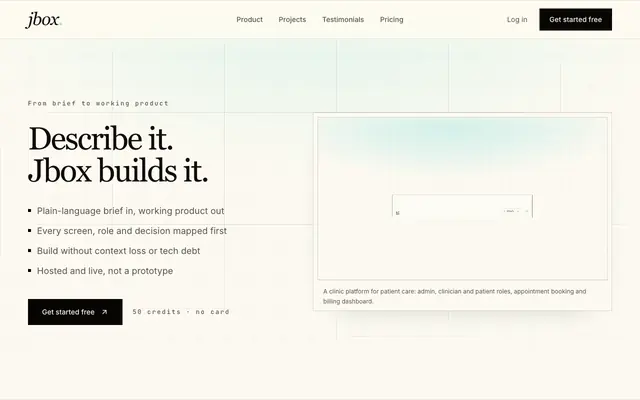 Screenshot of AI Product Builder for Full-Stack Next.js Apps | JBOX