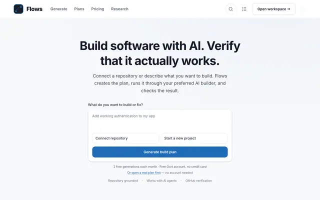 Screenshot of Flows — Build, verify, and ship with people and AI agents
