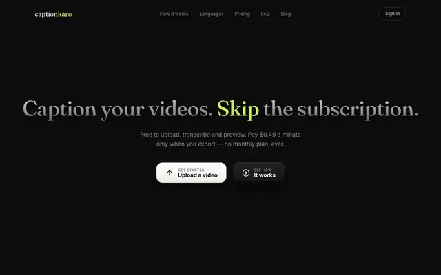 Screenshot of CaptionKaro.com - Free AI Auto Caption Generator for Reels, Shorts & TikTok