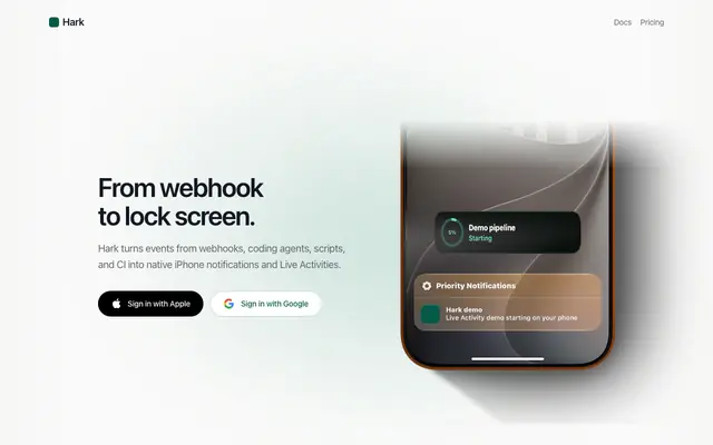 Screenshot of Hark — Webhooks to iPhone Notifications