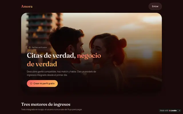Screenshot of Amora — la app de citas que genera ingresos