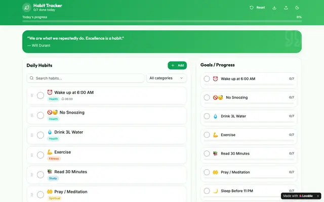Screenshot of Habit Tracker — Build Better Daily Routines