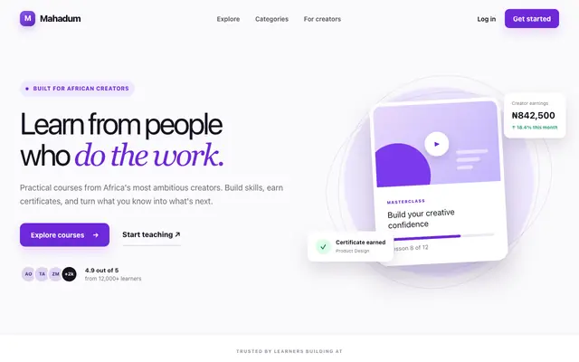 Screenshot of Mahadum — Learn from people who do the work