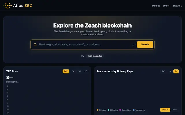 Screenshot of AtlasZEC