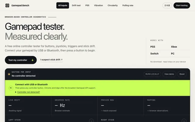 Screenshot of Gamepad Tester – Test Controllers Online | Gamepad Bench