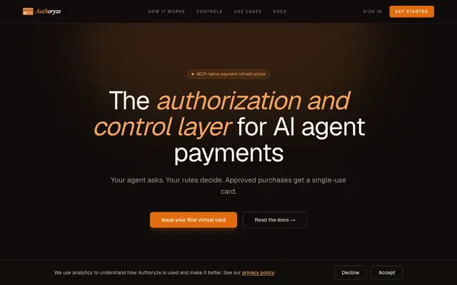 Screenshot of Authoryze: Your agent never sees your real card