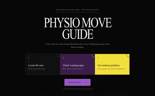 Screenshot of Physio Move Guide — Post-Exercise Pain & Stretching