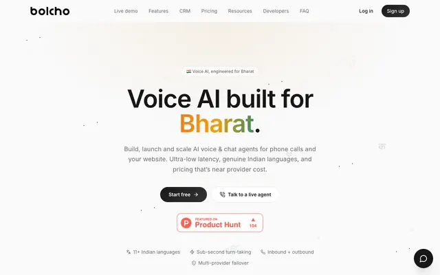 Screenshot of Bolcho — Voice AI for Bharat